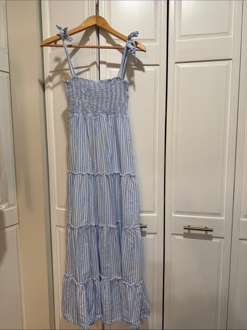 Pink Lily Light Blue & White Striped Tie-Shoulder Maxi Dress